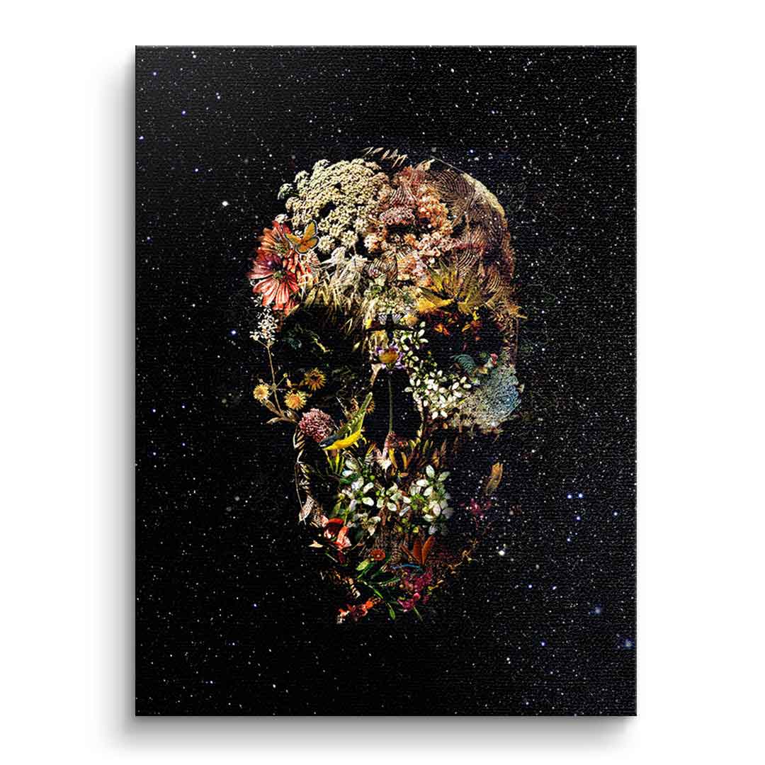 Canvas Black Flower Skull